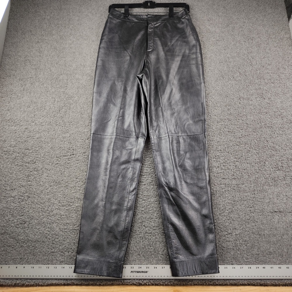 Dana Buchman Pants Womens Sz 4 Lambskin Leather High Rise Straight Leg Black EUC